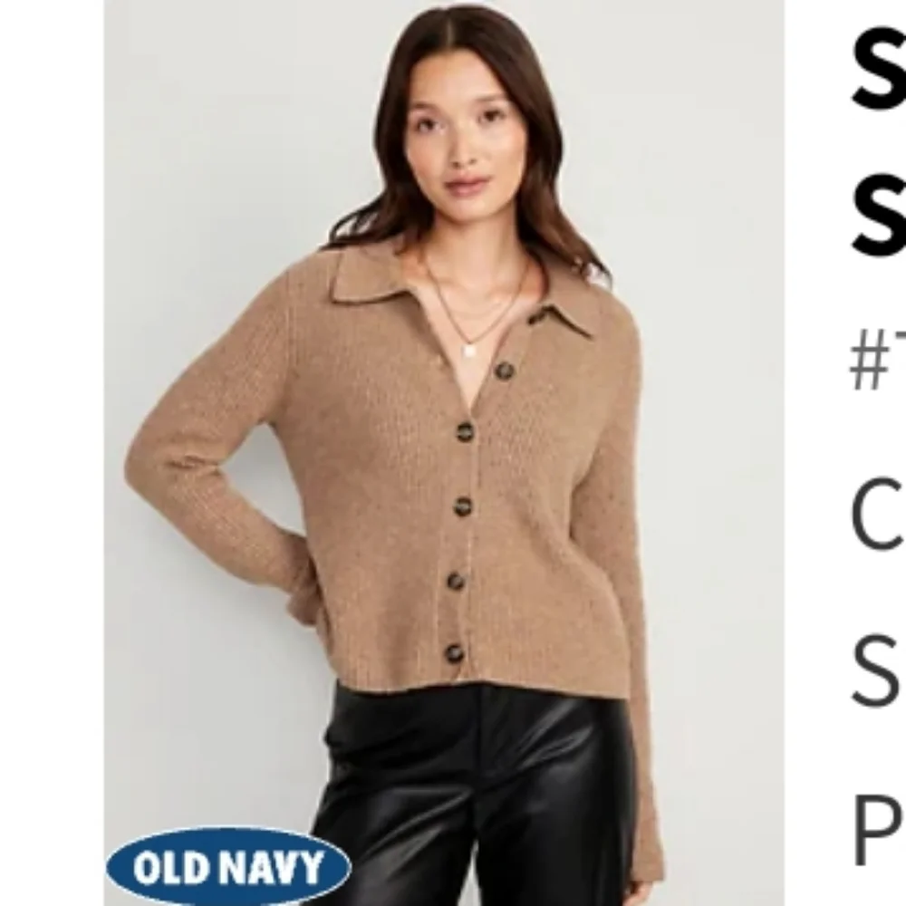 Old Navy SoSoft Minimal Neutral Collard Button Up Beige Tan Cardigan Waffle XL